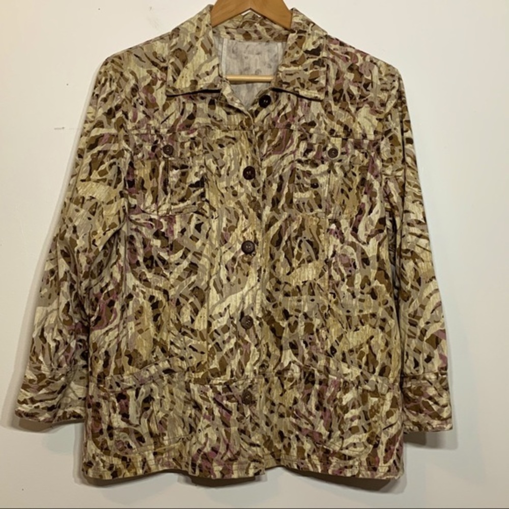 EUC Gorgeous Button Front Safari Print Jacket